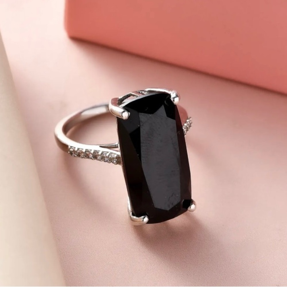 NWT Black Spinel & White Zircon Cocktail Ring in Platinum over .925 Sterling!!! - Picture 2 of 10